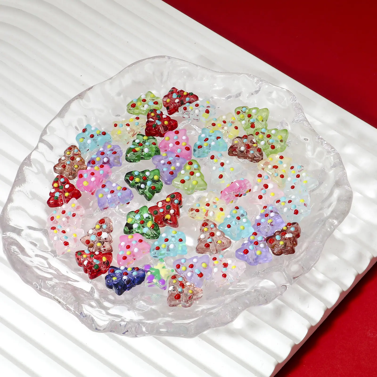2PCs Lampwork Glass Beads Christmas Tree Multicolor Enamel Bead For DIY Charm Jewelry Making About 16mm x 15mm, Hole: Approx 1mm