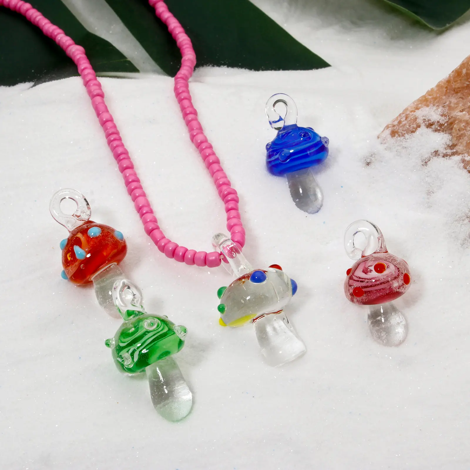 2 Piece 3D Cute Mushroom Charms Lampwork Glass Pendant For DIY Necklace Earrings Jewelry Making Ornaments Fashion Accessory