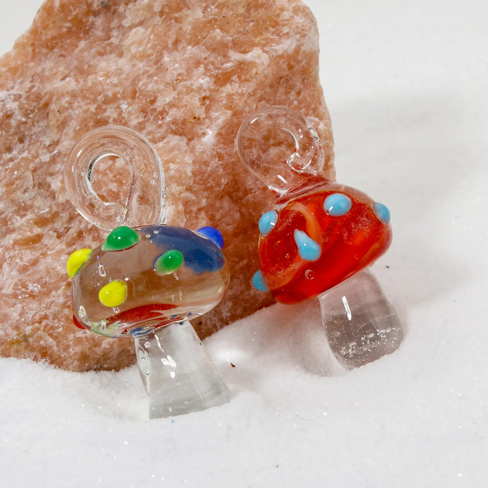 2 Piece 3D Cute Mushroom Charms Lampwork Glass Pendant For DIY Necklace Earrings Jewelry Making Ornaments Fashion Accessory