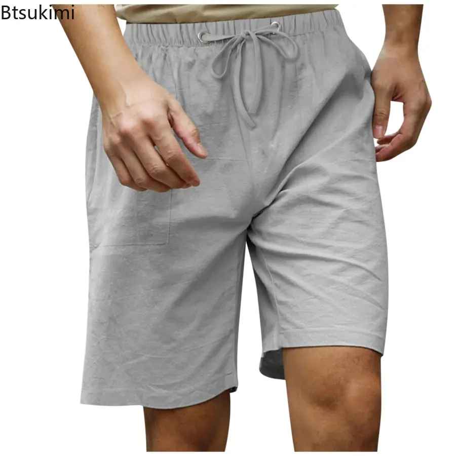 Summer New Men's Loose Casual Cotton Linen Shorts Simple Solid Drawstring Beach Short Pants Men Breathable Sweatpants Shorts 5XL
