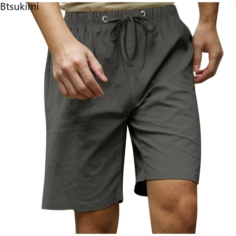 Summer New Men's Loose Casual Cotton Linen Shorts Simple Solid Drawstring Beach Short Pants Men Breathable Sweatpants Shorts 5XL