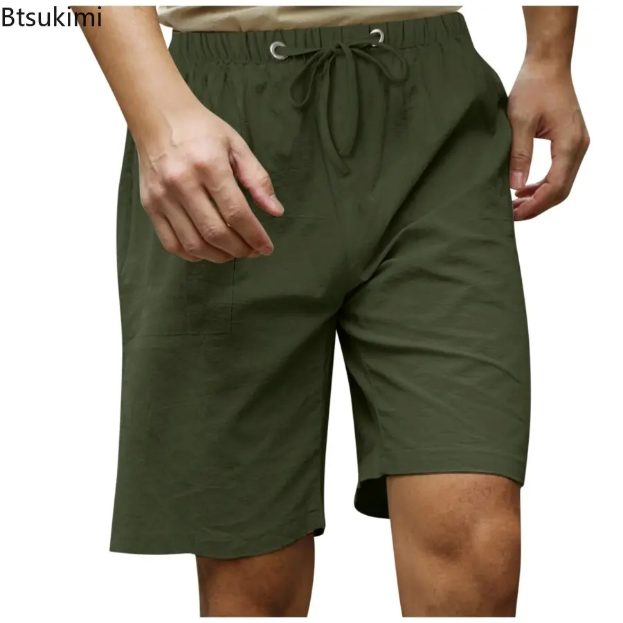 Summer New Men's Loose Casual Cotton Linen Shorts Simple Solid Drawstring Beach Short Pants Men Breathable Sweatpants Shorts 5XL