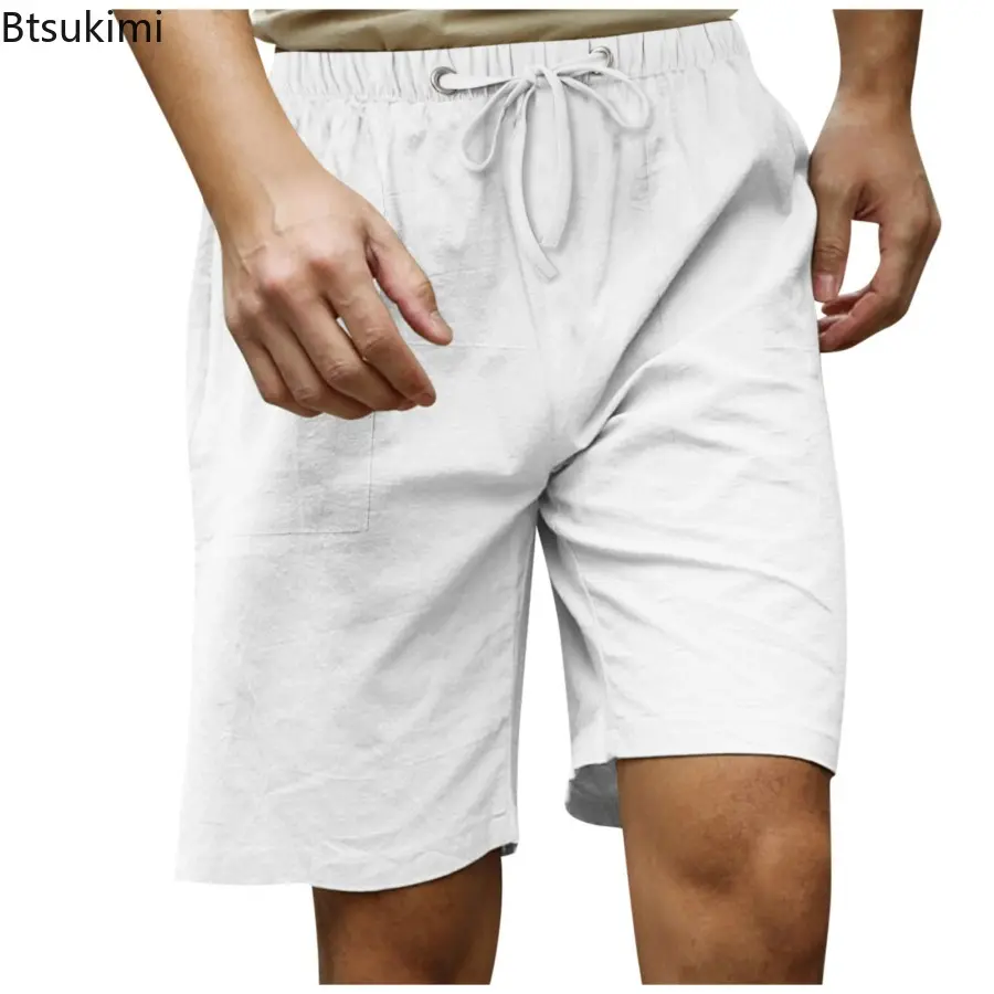 Summer New Men's Loose Casual Cotton Linen Shorts Simple Solid Drawstring Beach Short Pants Men Breathable Sweatpants Shorts 5XL