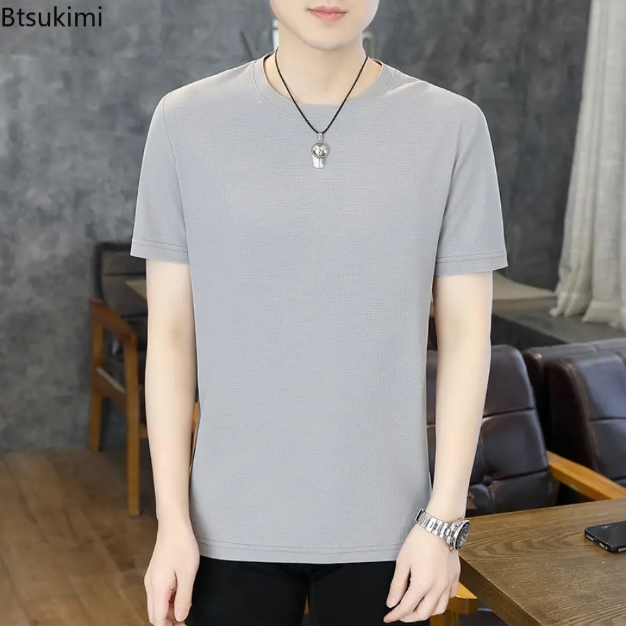 Summer New Men's Solid Color Short Sleeve Casual T-shirt Fashion O-neck Breathable All-match Daily Tops Men Basic Bottoming Tees