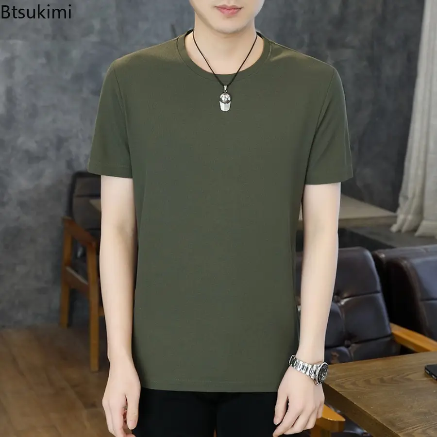 Summer New Men's Solid Color Short Sleeve Casual T-shirt Fashion O-neck Breathable All-match Daily Tops Men Basic Bottoming Tees