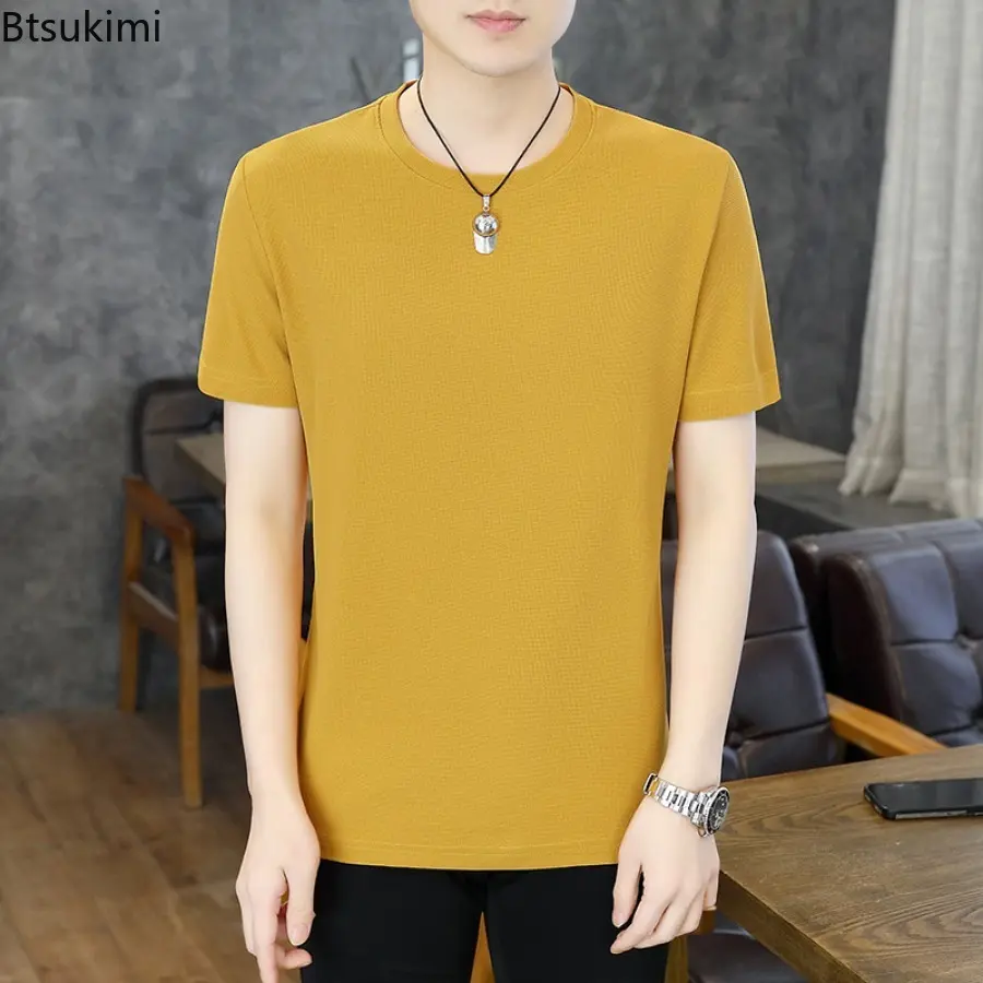 Summer New Men's Solid Color Short Sleeve Casual T-shirt Fashion O-neck Breathable All-match Daily Tops Men Basic Bottoming Tees