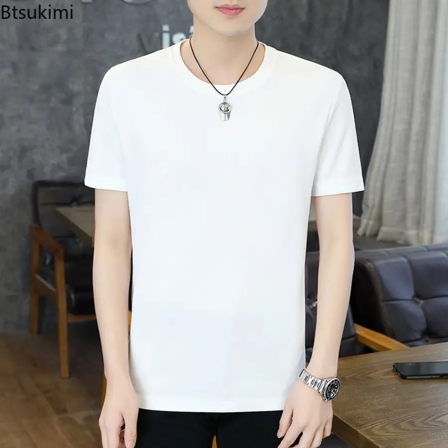 Summer New Men's Solid Color Short Sleeve Casual T-shirt Fashion O-neck Breathable All-match Daily Tops Men Basic Bottoming Tees