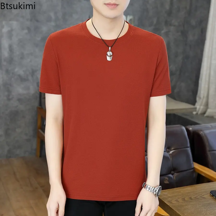 Summer New Men's Solid Color Short Sleeve Casual T-shirt Fashion O-neck Breathable All-match Daily Tops Men Basic Bottoming Tees