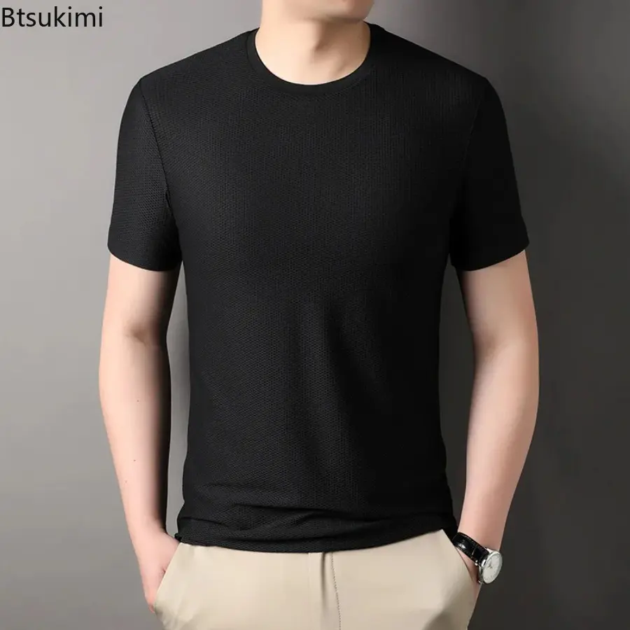 New 2025 Summer Men's Round Neck Short Sleeved T-shirt Fashion Solid Loose Casual Versatile Tops Men Simple Breathable Thin Tees