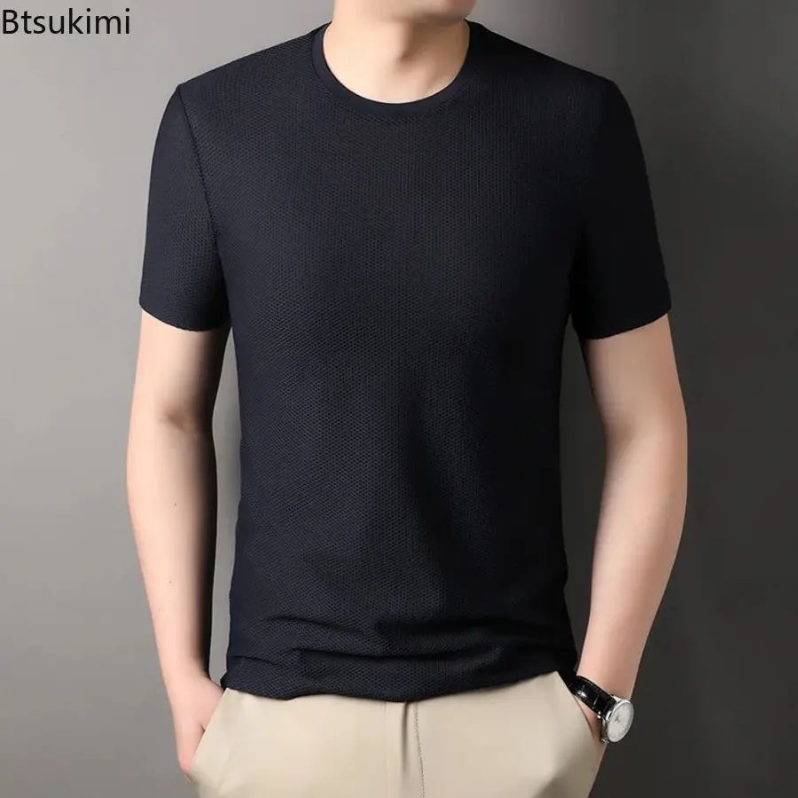 New 2025 Summer Men's Round Neck Short Sleeved T-shirt Fashion Solid Loose Casual Versatile Tops Men Simple Breathable Thin Tees