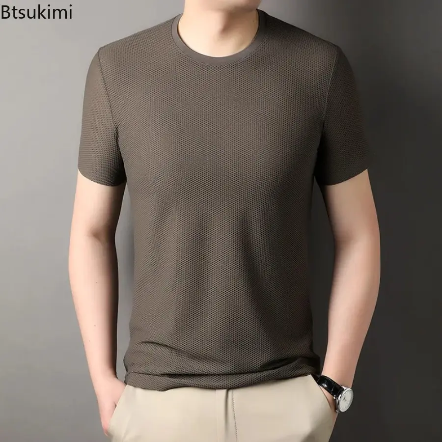 New 2025 Summer Men's Round Neck Short Sleeved T-shirt Fashion Solid Loose Casual Versatile Tops Men Simple Breathable Thin Tees