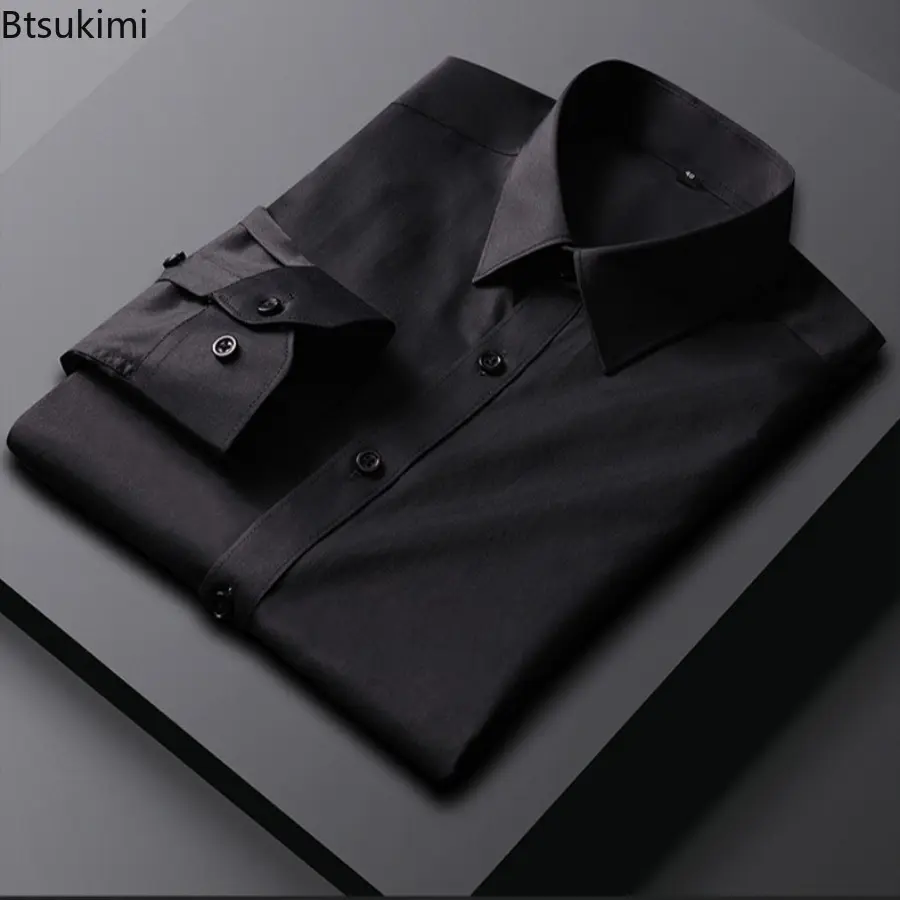 2025 Men's Spring Business Casual Shirts Fashion Solid Slim Long-sleeved Office Social Formal Shirts Men Dress Shirts Oversized