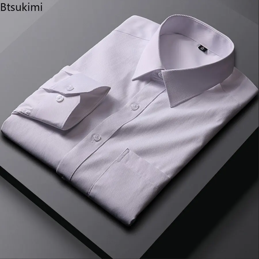 2025 Men's Spring Business Casual Shirts Fashion Solid Slim Long-sleeved Office Social Formal Shirts Men Dress Shirts Oversized