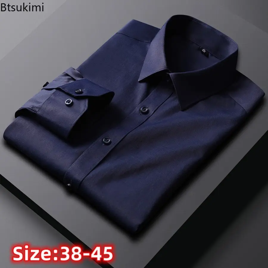 2025 Men's Spring Business Casual Shirts Fashion Solid Slim Long-sleeved Office Social Formal Shirts Men Dress Shirts Oversized