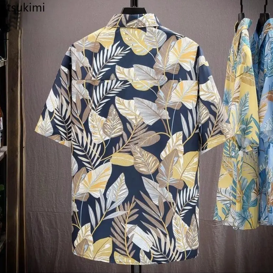 New 2025 Men's Summer Loose Thin Hawaiian Short Sleeved Floral Shirt Trendy Casual Short Sleeved Beach Vacation Clothing for Men