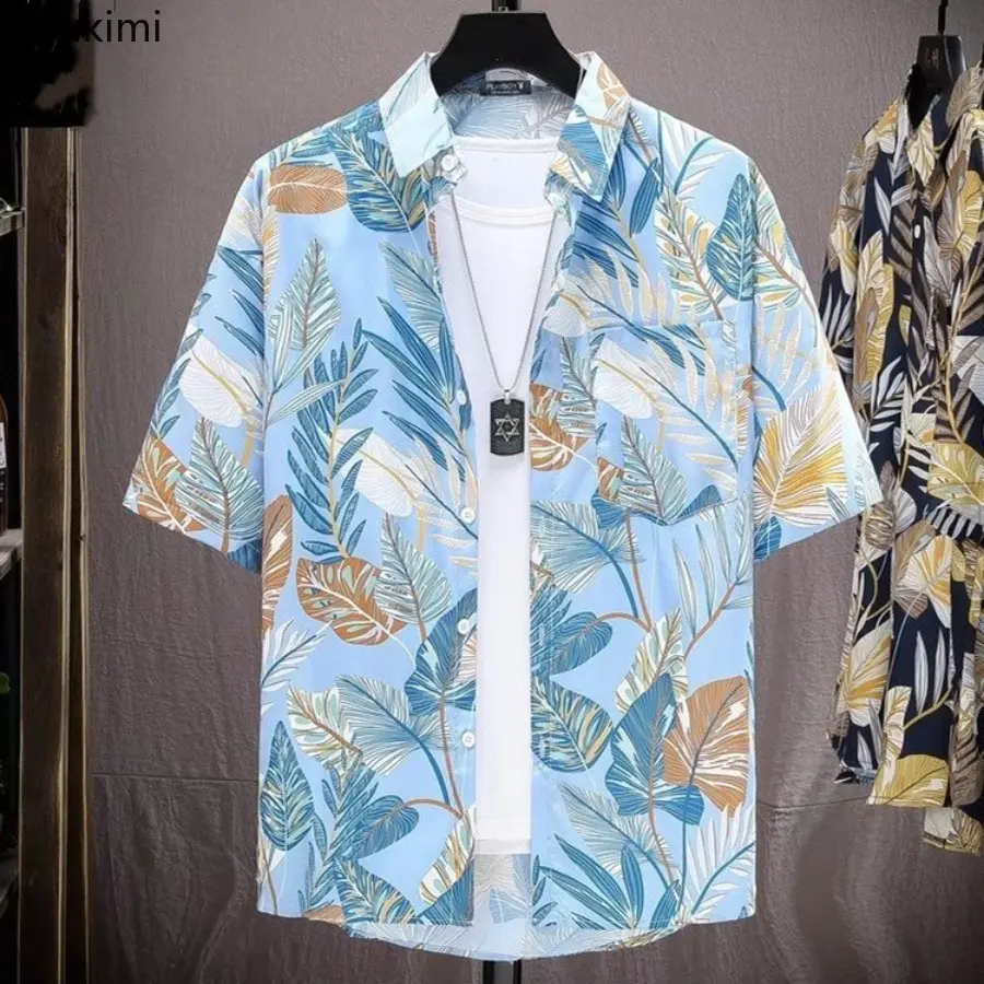 New 2025 Men's Summer Loose Thin Hawaiian Short Sleeved Floral Shirt Trendy Casual Short Sleeved Beach Vacation Clothing for Men