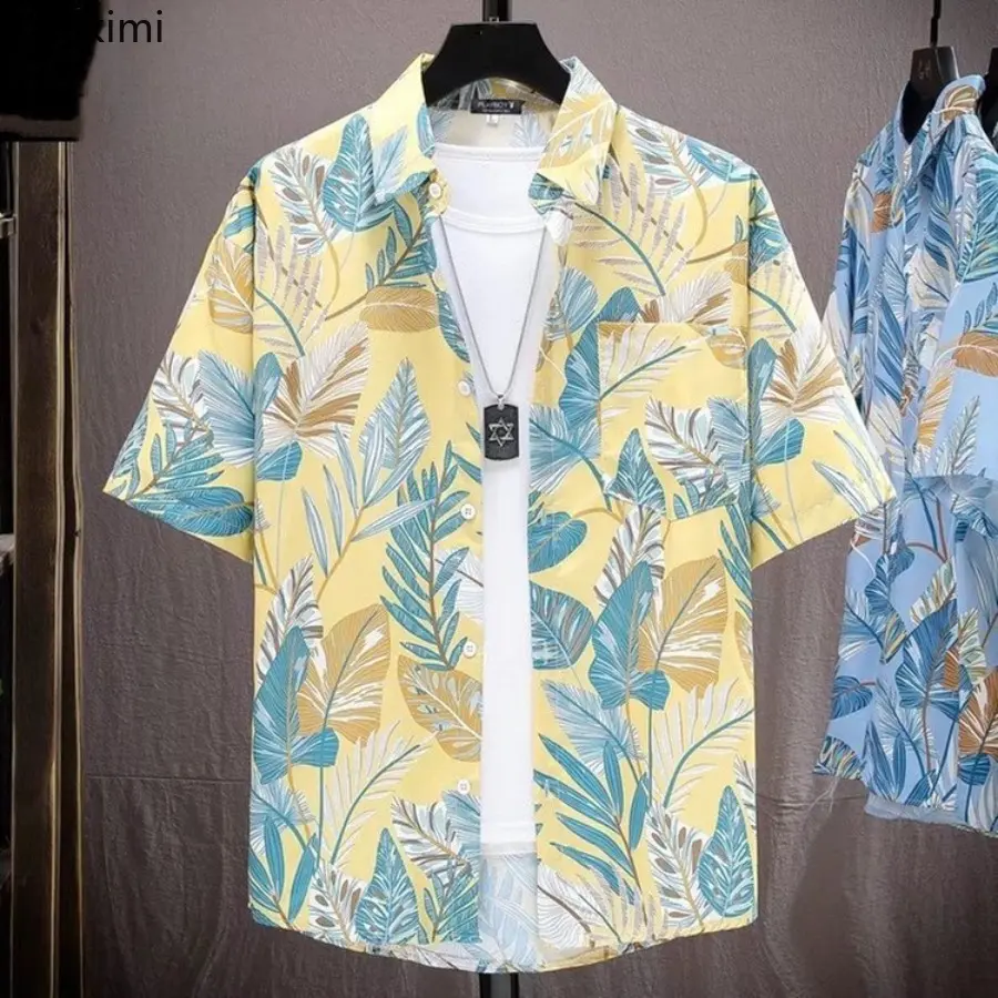 New 2025 Men's Summer Loose Thin Hawaiian Short Sleeved Floral Shirt Trendy Casual Short Sleeved Beach Vacation Clothing for Men