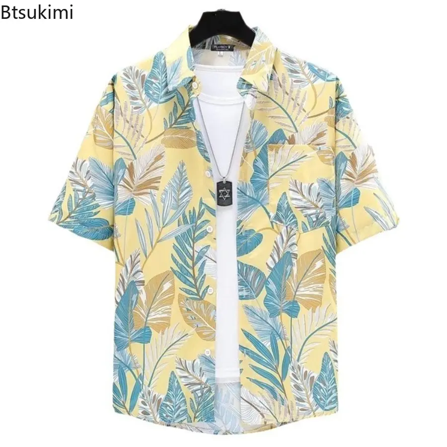 New 2025 Men's Summer Loose Thin Hawaiian Short Sleeved Floral Shirt Trendy Casual Short Sleeved Beach Vacation Clothing for Men