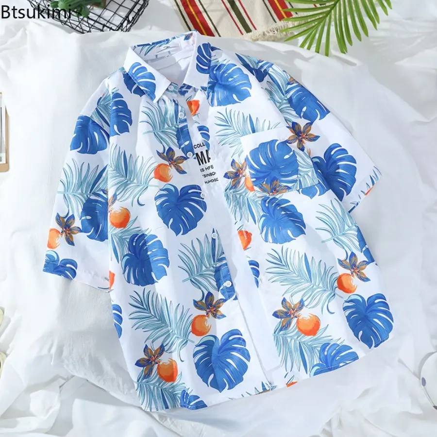 New 2025 Men's Summer Loose Thin Hawaiian Short Sleeved Floral Shirt Trendy Casual Short Sleeved Beach Vacation Clothing for Men