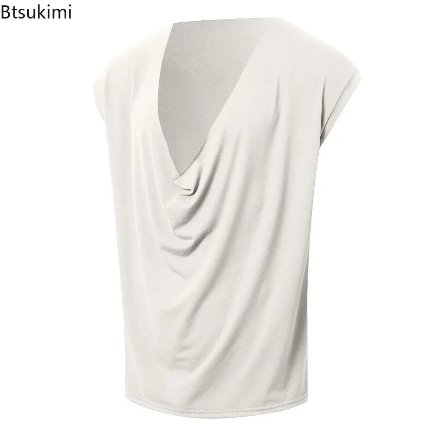 Summer New Men Tank Tops Solid Color Dangling Neck Sleeveless Fashion Casual  Male Vests 2025 Streetwear Leisure Men Clothing