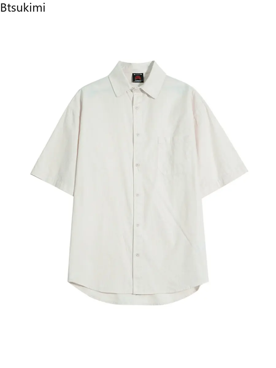 Men's Simple Solid Color Short Sleeved Shirt Summer Loose Casual Shirts Korean Version Trendy Versatile Lapel Half Sleeved Tops