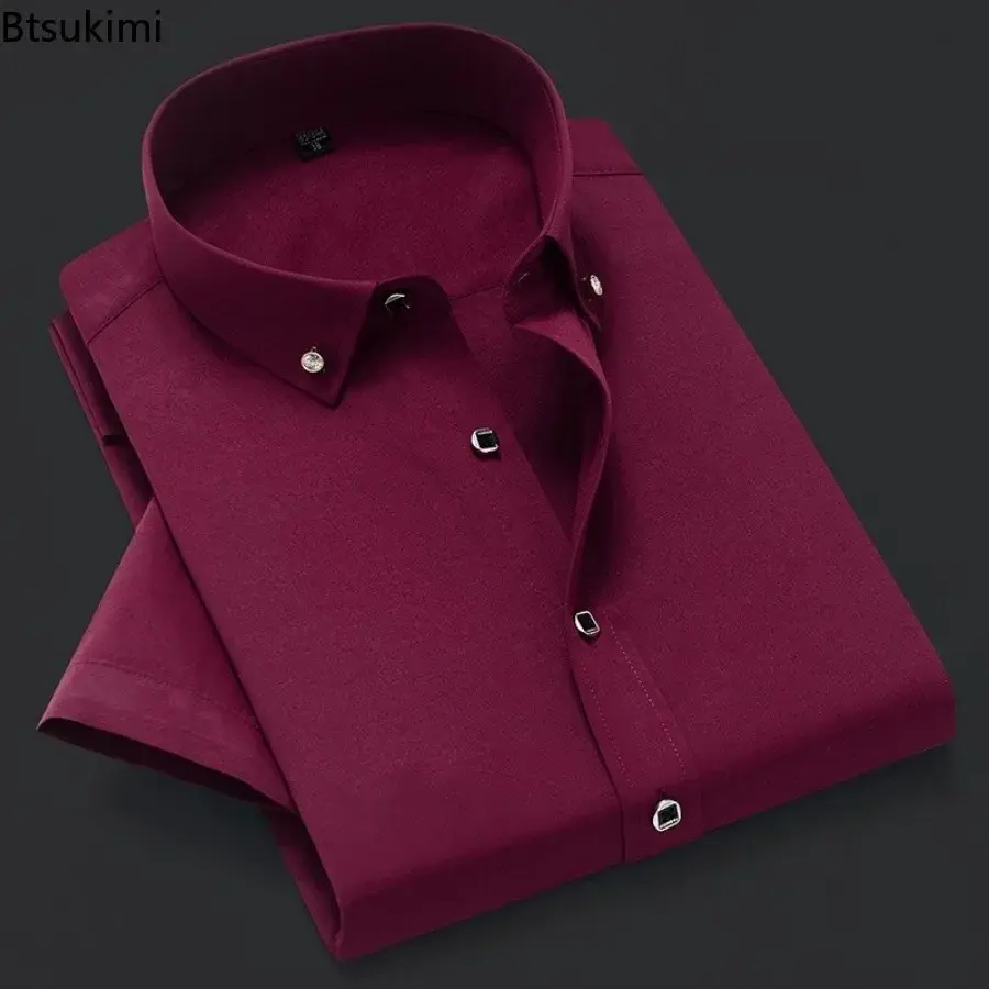 Fashion New Men's Short Sleeve Dress Shirts Summer Solid Slim Office Business Formal Shirts Men Casual Social Blouses Oversized