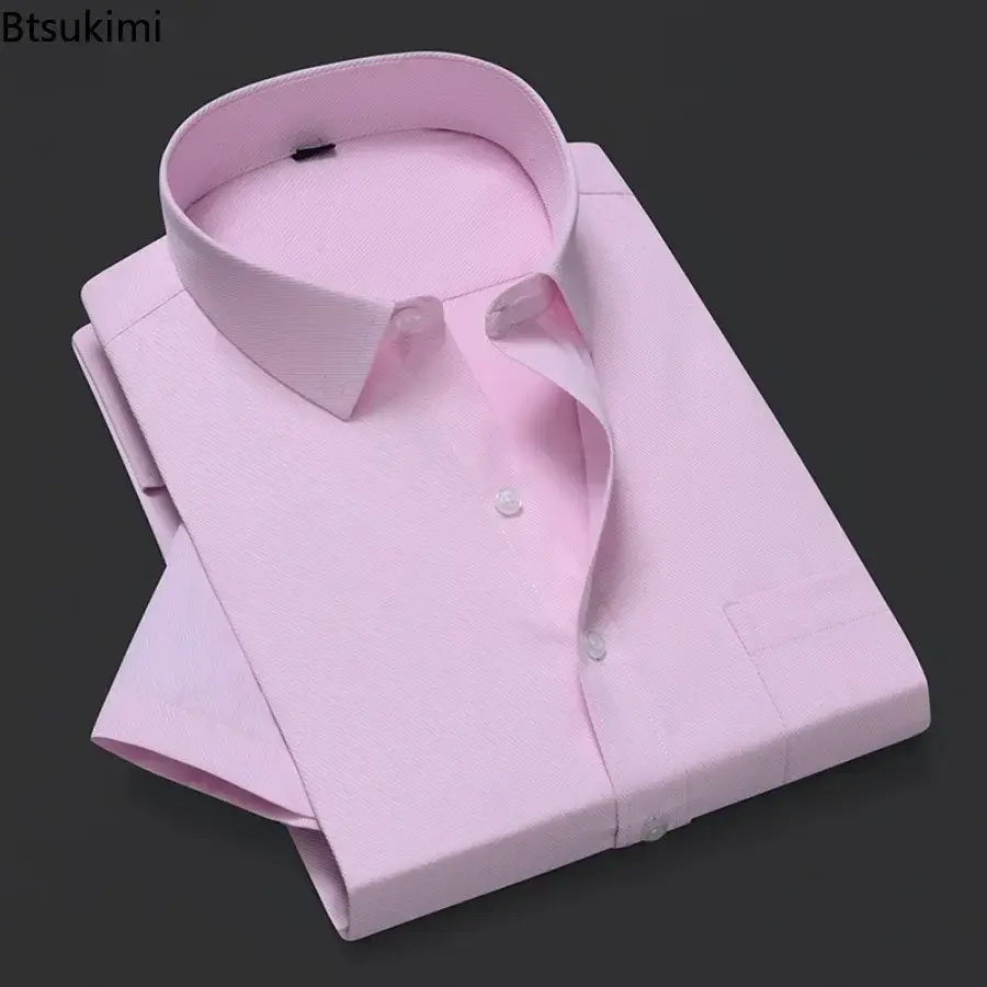 Fashion New Men's Short Sleeve Dress Shirts Summer Solid Slim Office Business Formal Shirts Men Casual Social Blouses Oversized