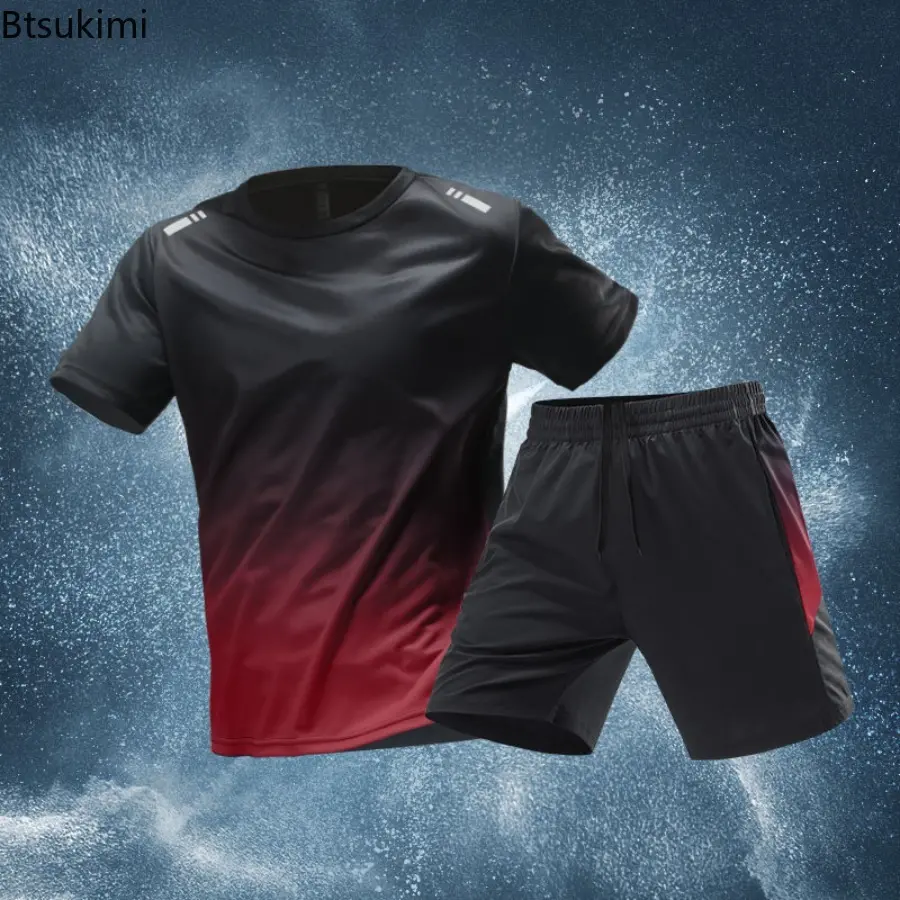 Men's Quick Drying Exercise Suit Fitness Summer Ice Silk Short Sleeve and Shorts Two-piece Set Casual Loose Running Suit for Men