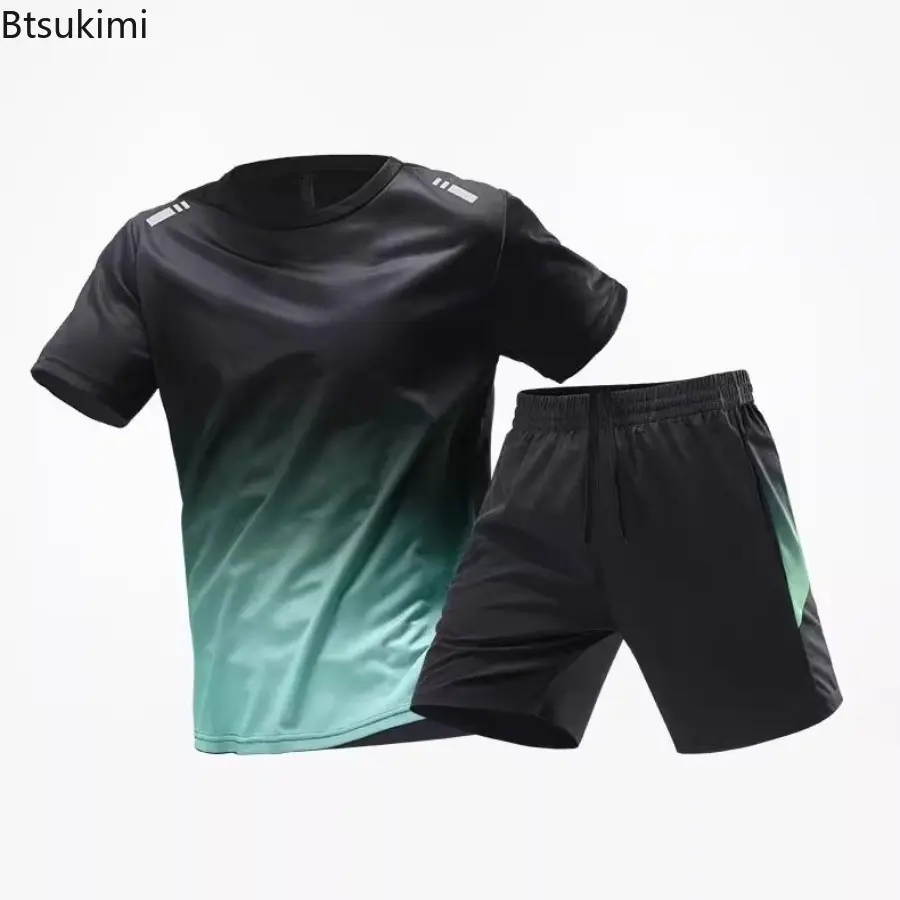 Men's Quick Drying Exercise Suit Fitness Summer Ice Silk Short Sleeve and Shorts Two-piece Set Casual Loose Running Suit for Men