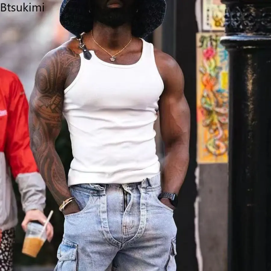 Trend Hip Hop Streetwear Men's Sexy Tank Tops Fashion Chain Buckle Straps Design Vest Men Sleeveless Fitness T-shirts Camisoles