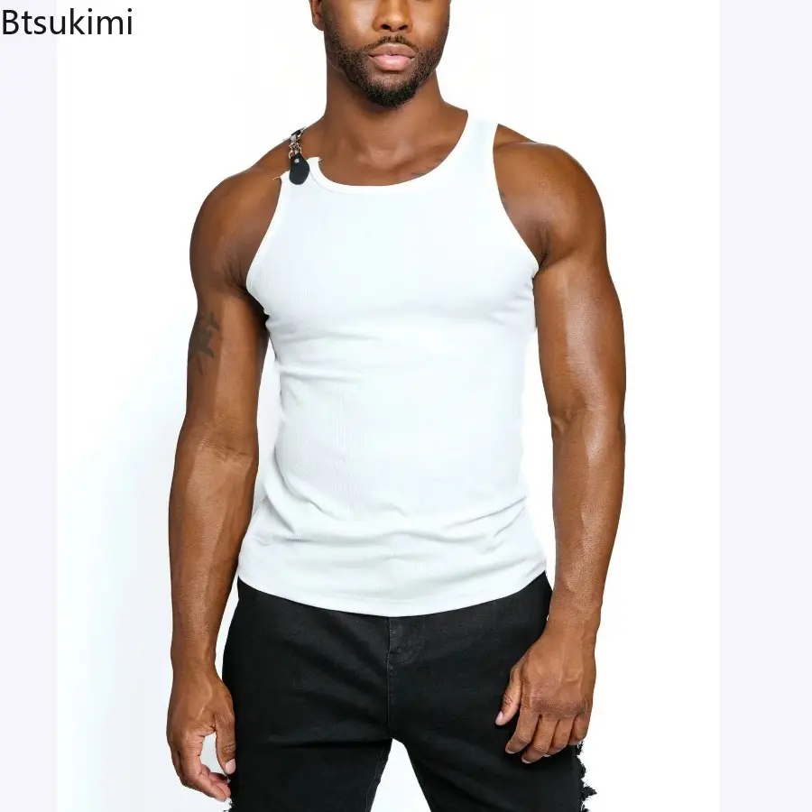 Trend Hip Hop Streetwear Men's Sexy Tank Tops Fashion Chain Buckle Straps Design Vest Men Sleeveless Fitness T-shirts Camisoles