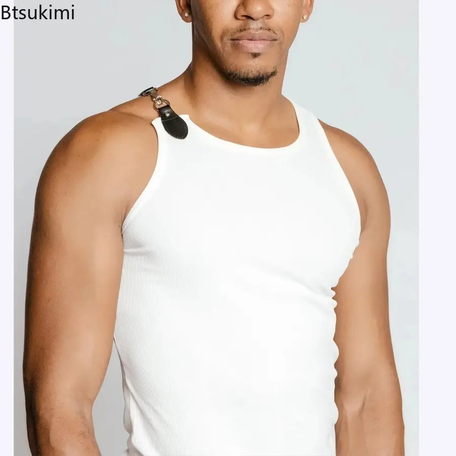 Trend Hip Hop Streetwear Men's Sexy Tank Tops Fashion Chain Buckle Straps Design Vest Men Sleeveless Fitness T-shirts Camisoles