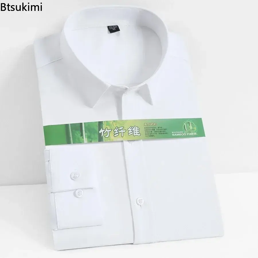 High-quality Men's Business Casual Dress Shirts 2025 Solid Slim Formal Clothing for Men Breathable Bamboo Fiber Easy Care Shirts
