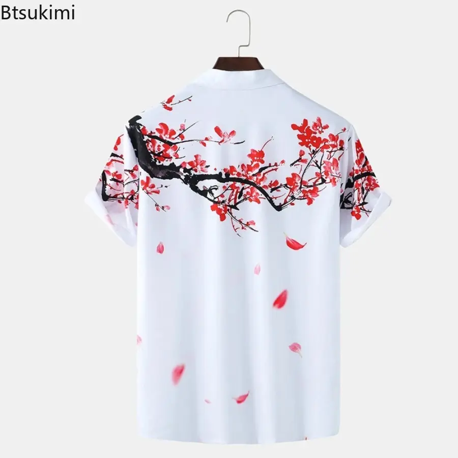 2025 New Men's Chinese Style Floral Printed Short Sleeve Shirts Hawaiian Casual Beach Shirts Summer Fashion Cardigan Men Blouse