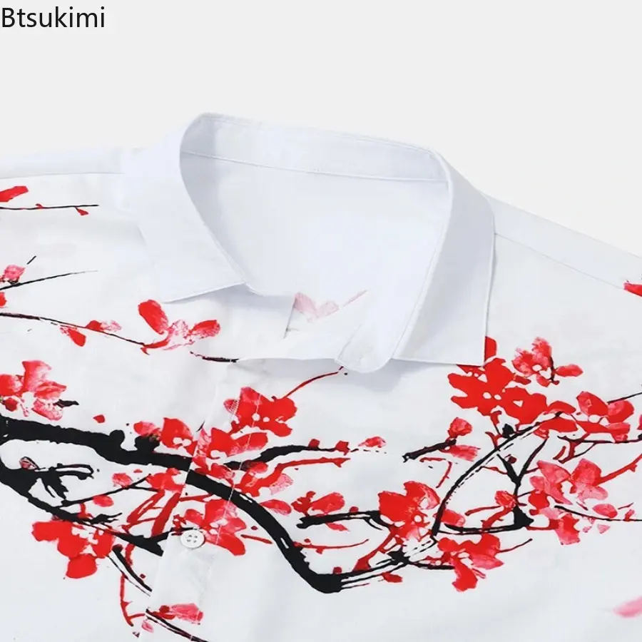2025 New Men's Chinese Style Floral Printed Short Sleeve Shirts Hawaiian Casual Beach Shirts Summer Fashion Cardigan Men Blouse