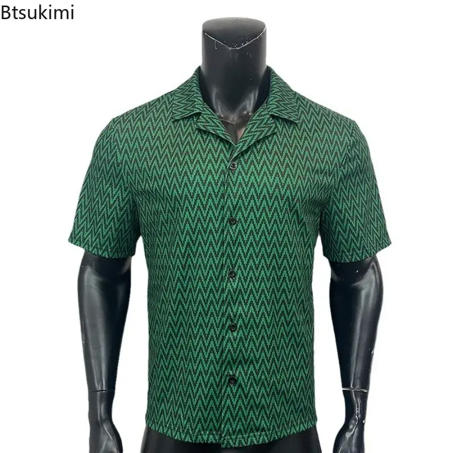 New 2025 Men's Summer Loose Casual Striped Printed Shirts Trend Vintage Streetwear Fashion Lapel Short Sleeve Cardigan Tops Male