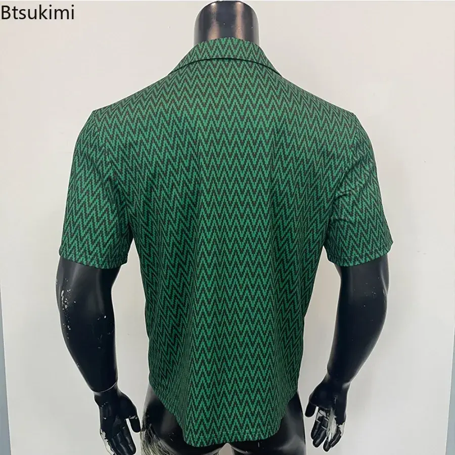 New 2025 Men's Summer Loose Casual Striped Printed Shirts Trend Vintage Streetwear Fashion Lapel Short Sleeve Cardigan Tops Male