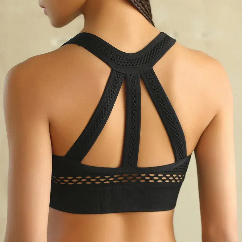 Workout Gym Bras Mesh Padded Sports Bra Hollow Out Top Women Seamless Breathable Backless Push Up Fitness Yoga Bras Crop Top