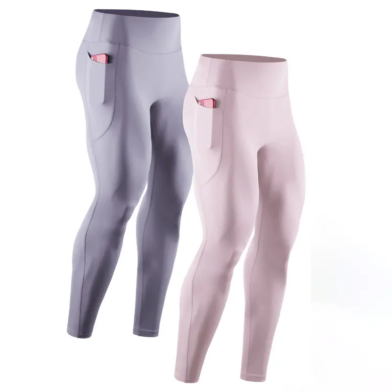 Compression Leggings Sports Tights Pocket High Waist Fitness Pants Men's Breathable High Elastic Nude Feeling Seamless Pants