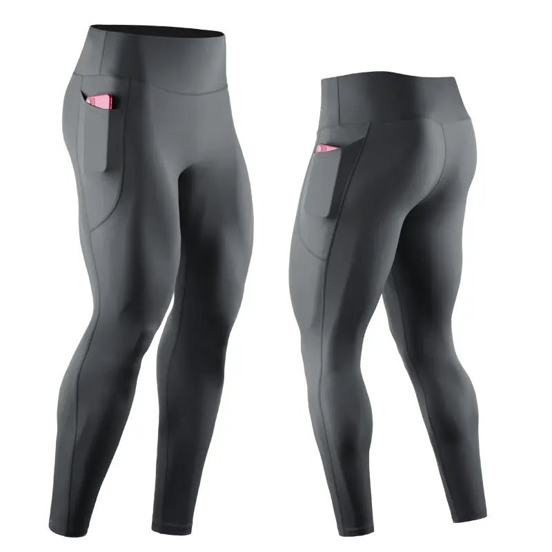 Compression Leggings Sports Tights Pocket High Waist Fitness Pants Men's Breathable High Elastic Nude Feeling Seamless Pants