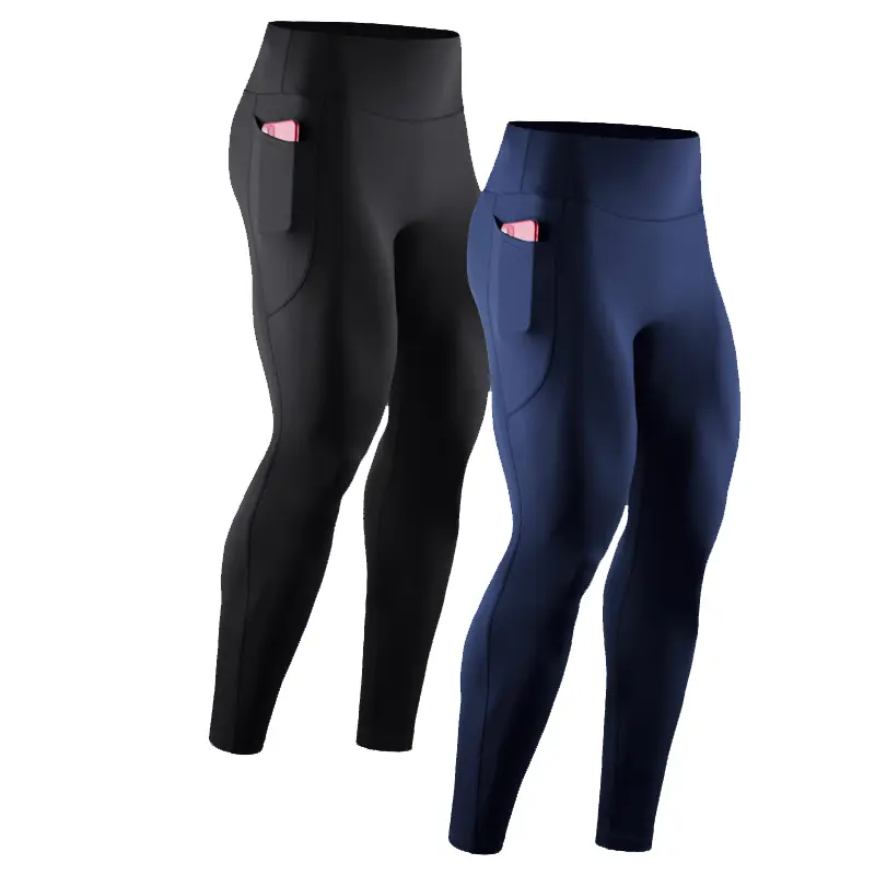 Compression Leggings Sports Tights Pocket High Waist Fitness Pants Men's Breathable High Elastic Nude Feeling Seamless Pants