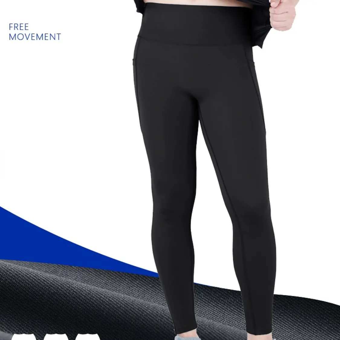 Compression Leggings Sports Tights Pocket High Waist Fitness Pants Men's Breathable High Elastic Nude Feeling Seamless Pants
