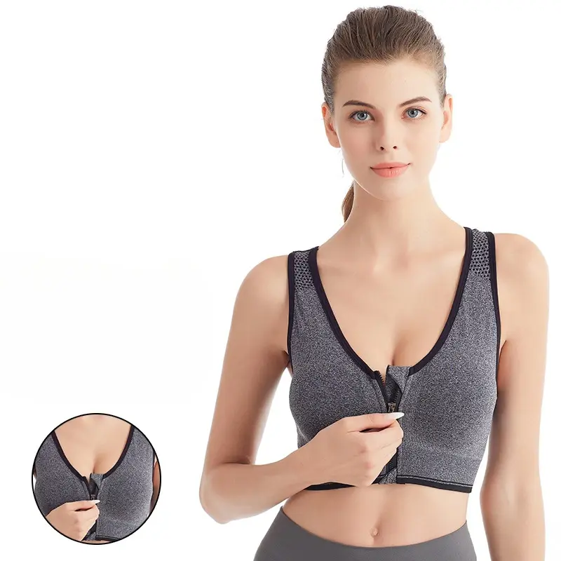 Front Zip Sports Bra Top Push Up Yoga Bra Anti-shock Non-steel Ring Running Tank Top Fitness Yoga Underwear Female Bralette