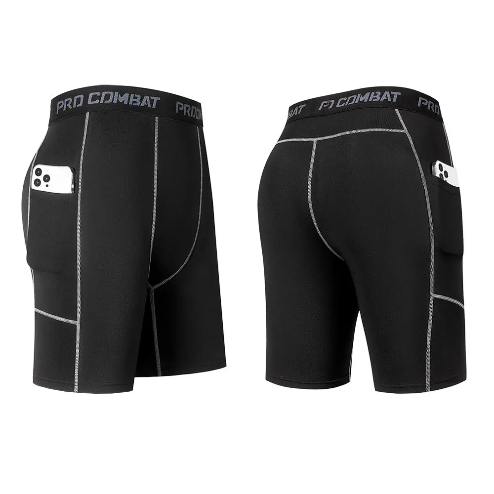 Men Shorts with Pocket Running Tights Leggings Running Shorts Men Gym Workout Compression Basketball Shorts