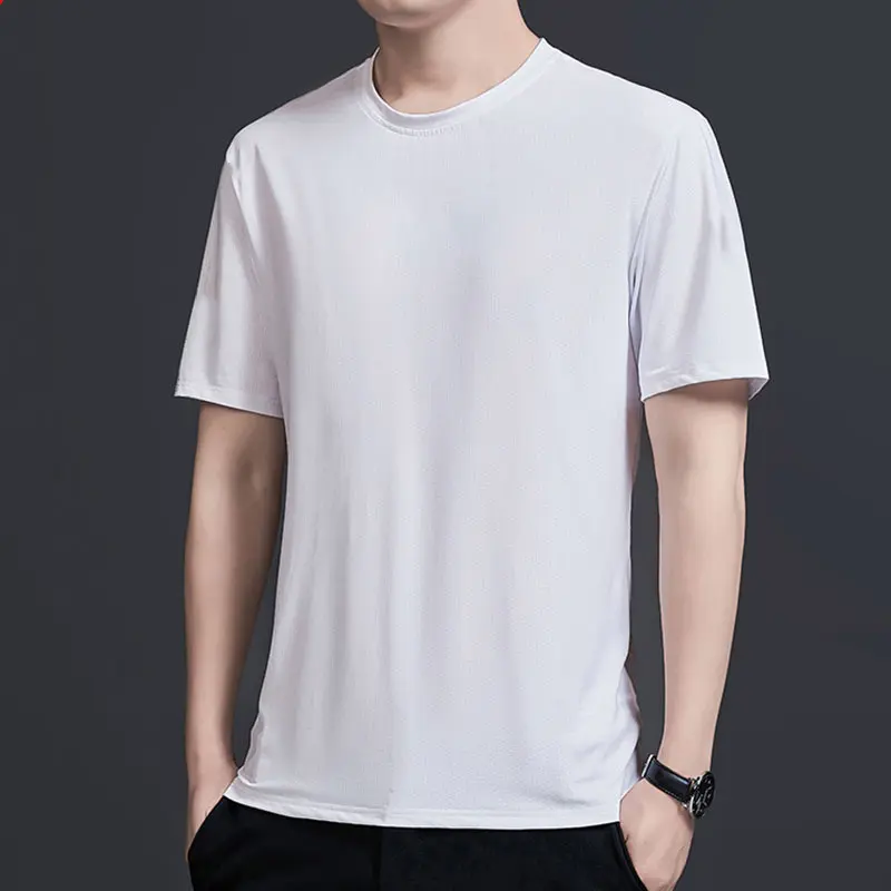 Men Short Sleeved T-shirt Ice Silk Quick Drying Summer Top High Elastic Solid Loose Size Sports T-shirt Gym Basketball Jersey