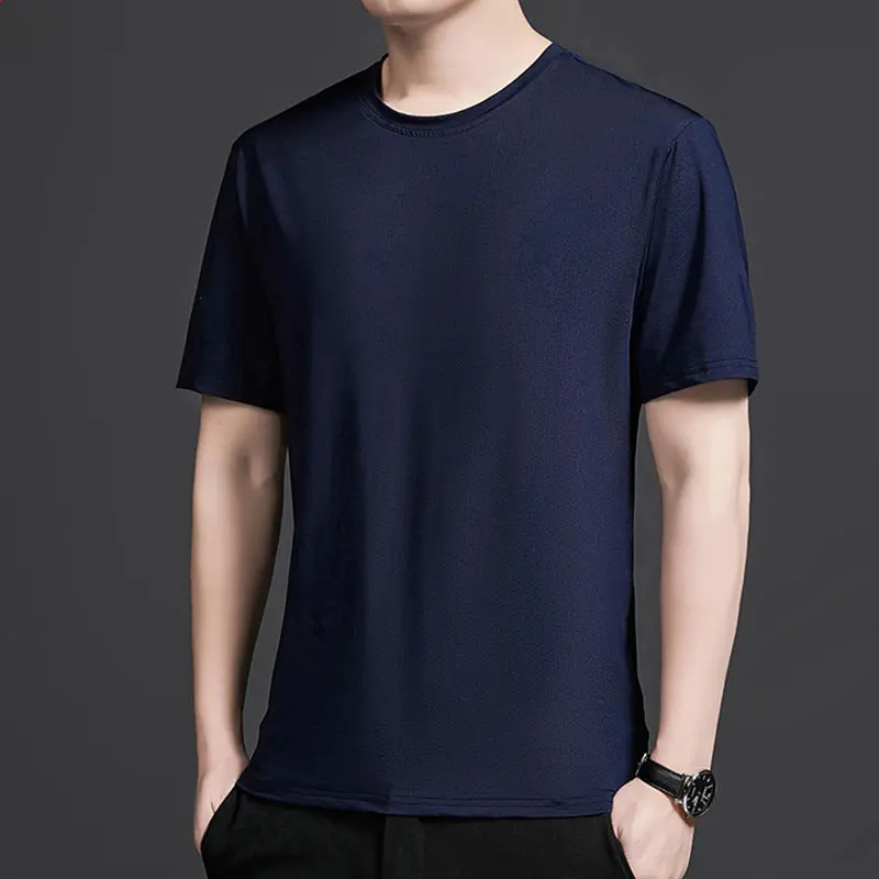 Men Short Sleeved T-shirt Ice Silk Quick Drying Summer Top High Elastic Solid Loose Size Sports T-shirt Gym Basketball Jersey