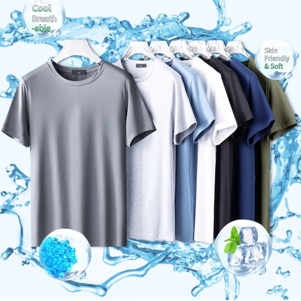 Ice Silk T-shirt Men's Short Sleeve Solid Summer Thin Quick Drying Elastic Modal Cotton Ice Feel Top Half Sleeve