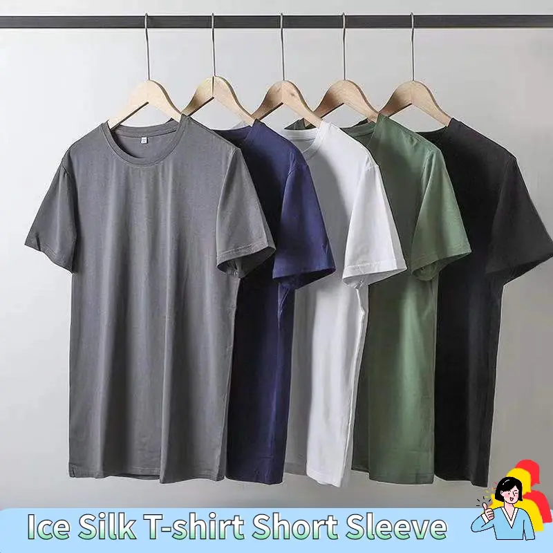 Ice Silk T-shirt Men's Short Sleeve Solid Summer Thin Quick Drying Elastic Modal Cotton Ice Feel Top Half Sleeve