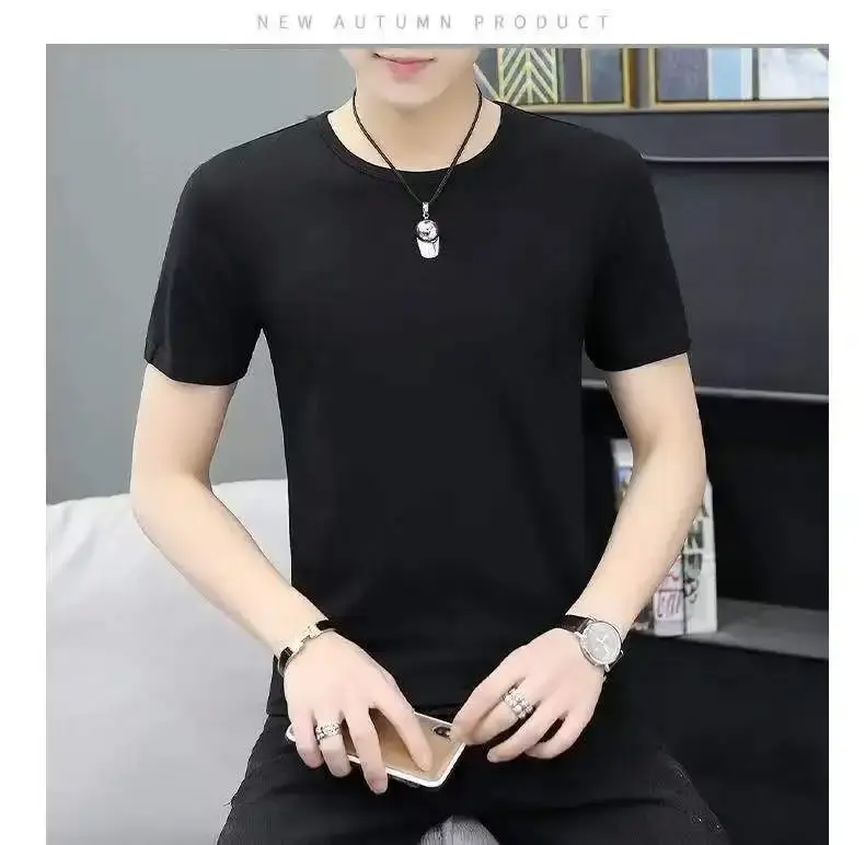 Ice Silk T-shirt Men's Short Sleeve Solid Summer Thin Quick Drying Elastic Modal Cotton Ice Feel Top Half Sleeve