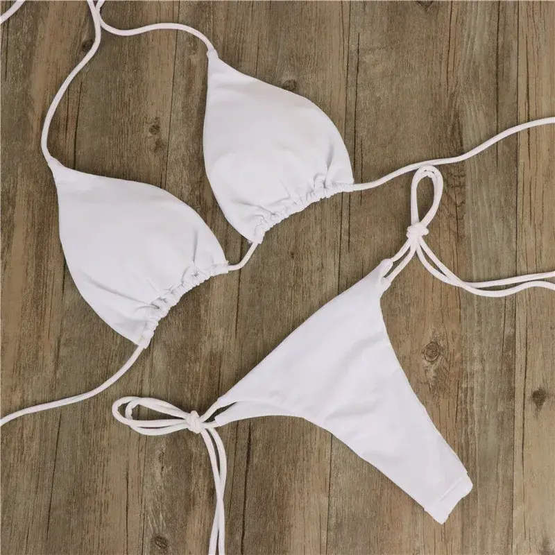Bikini Sexy Swimsuits Swimwear Swimming Suit for Women Hanging Neck Tie Up Bikini Solid Color Sexy Split Strap Swimsuit Set